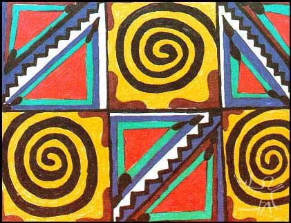 Desenho kadiweu publicado em VIDAL, Lux (org.). Grafismo Indígena. Studio Nobel, Fapesp, Edusp, SP, 1992.